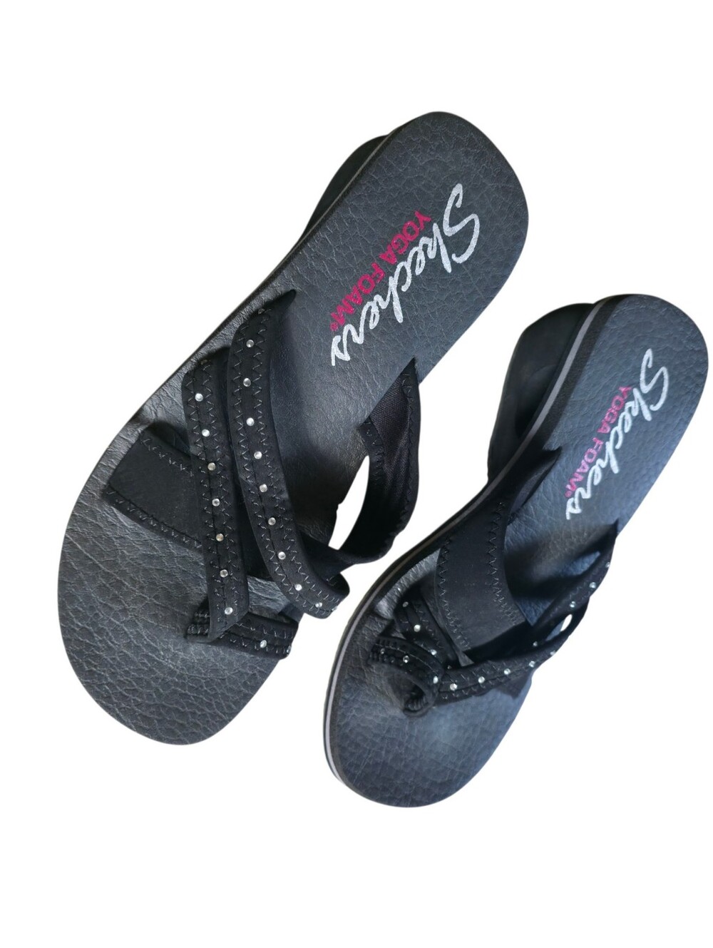 Skechers Yoga Foam Toe Ring Wedge Sandals Black Rhinestone Comfort Y2K Size 8 - Picture 10 of 15